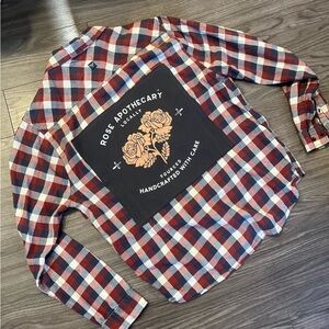 Upcycled Schitts Creek Rose Apothecary flannel sz L